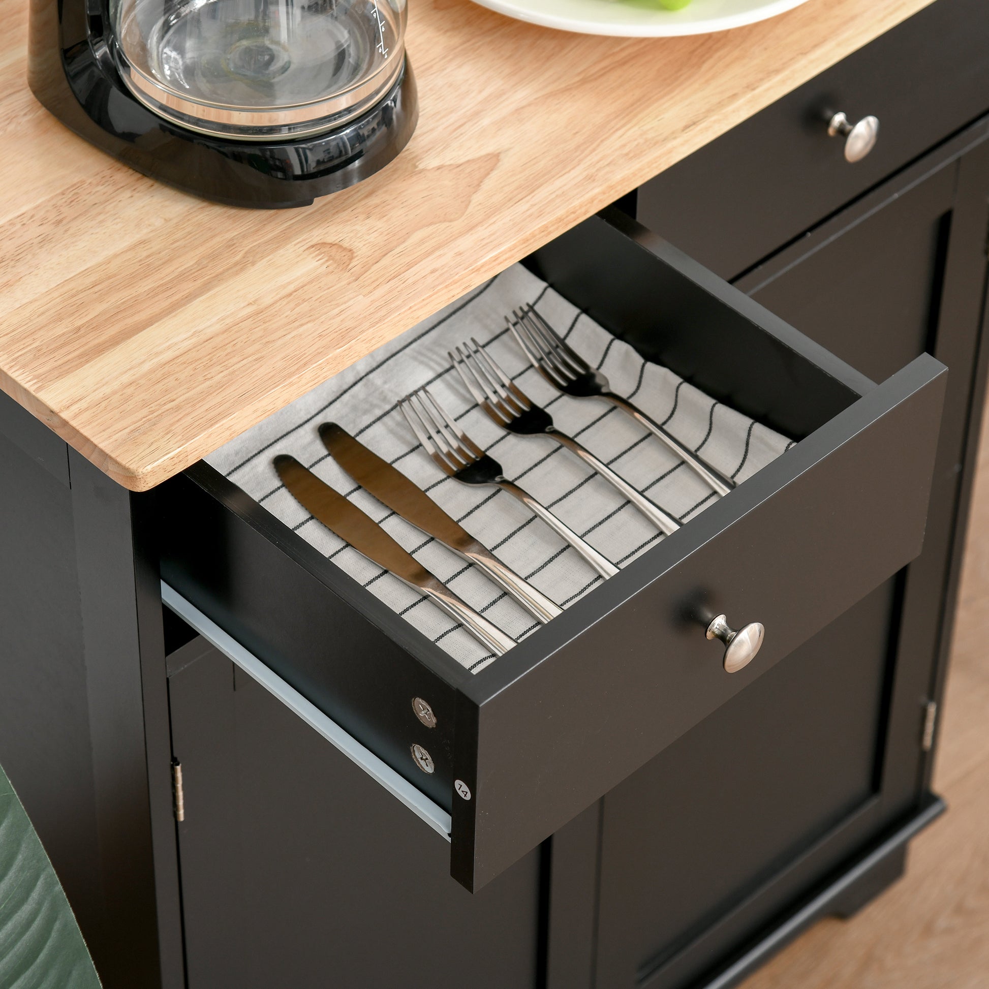 Living Room Storage Buffet with Double Door Cabinets, 2 Drawers, and Adjustable Shelf, Storage Cabinet for Living Room, Kitchen, Bedroom, Black and Natural Wood