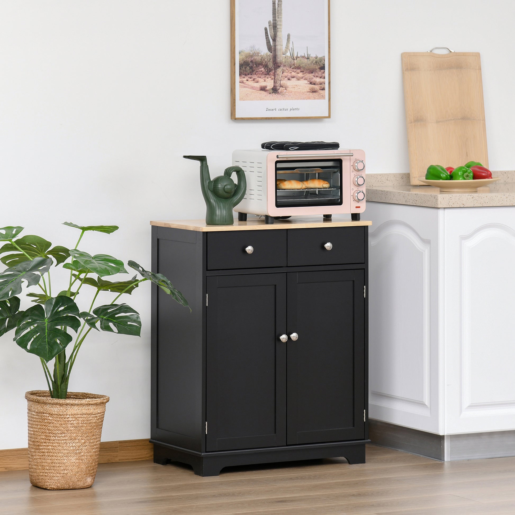 Living Room Storage Buffet with Double Door Cabinets, 2 Drawers, and Adjustable Shelf, Storage Cabinet for Living Room, Kitchen, Bedroom, Black and Natural Wood