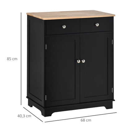 Living Room Storage Buffet with Double Door Cabinets, 2 Drawers, and Adjustable Shelf, Storage Cabinet for Living Room, Kitchen, Bedroom, Black and Natural Wood