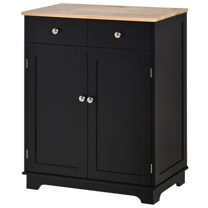 Living Room Storage Buffet with Double Door Cabinets, 2 Drawers, and Adjustable Shelf, Storage Cabinet for Living Room, Kitchen, Bedroom, Black and Natural Wood