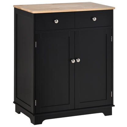 Living Room Storage Buffet with Double Door Cabinets, 2 Drawers, and Adjustable Shelf, Storage Cabinet for Living Room, Kitchen, Bedroom, Black and Natural Wood