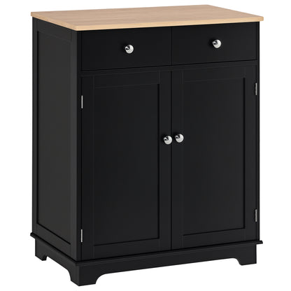 Living Room Storage Buffet with Double Door Cabinets, 2 Drawers, and Adjustable Shelf, Storage Cabinet for Living Room, Kitchen, Bedroom, Black and Natural Wood