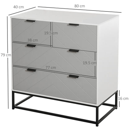 Modern Nightstand Dresser with 4 Drawers and Raised Base for Bedroom Living Room 31.5x15.75x31.1 inches White and Gray