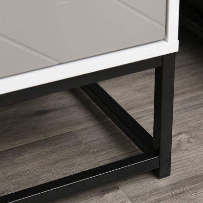 Modern Nightstand Dresser with 4 Drawers and Raised Base for Bedroom Living Room 31.5x15.75x31.1 inches White and Gray