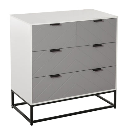 Modern Nightstand Dresser with 4 Drawers and Raised Base for Bedroom Living Room 31.5x15.75x31.1 inches White and Gray