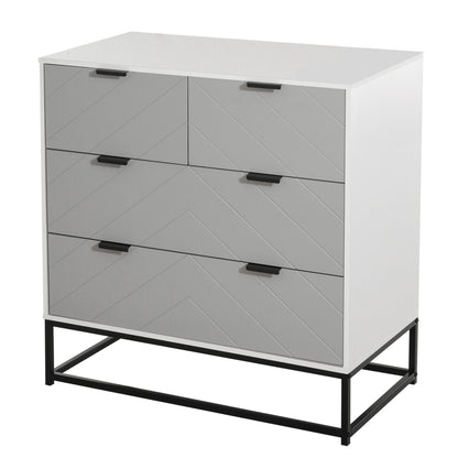 Modern Nightstand Dresser with 4 Drawers and Raised Base for Bedroom Living Room 31.5x15.75x31.1 inches White and Gray