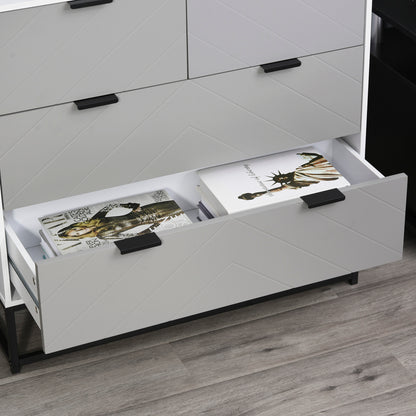 Modern Nightstand Dresser with 4 Drawers and Raised Base for Bedroom Living Room 31.5x15.75x31.1 inches White and Gray