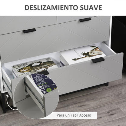 Modern Nightstand Dresser with 4 Drawers and Raised Base for Bedroom Living Room 31.5x15.75x31.1 inches White and Gray