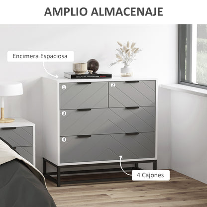 Modern Nightstand Dresser with 4 Drawers and Raised Base for Bedroom Living Room 31.5x15.75x31.1 inches White and Gray