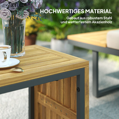 Acacia Wood Garden Furniture Set for 6 People L-Shaped Garden Lounge with Corner Bench Adjustable Backrest Side Table Cushions Balcony Furniture Set Outdoor Seating Group for Garden Terrace Balcony Light Gray