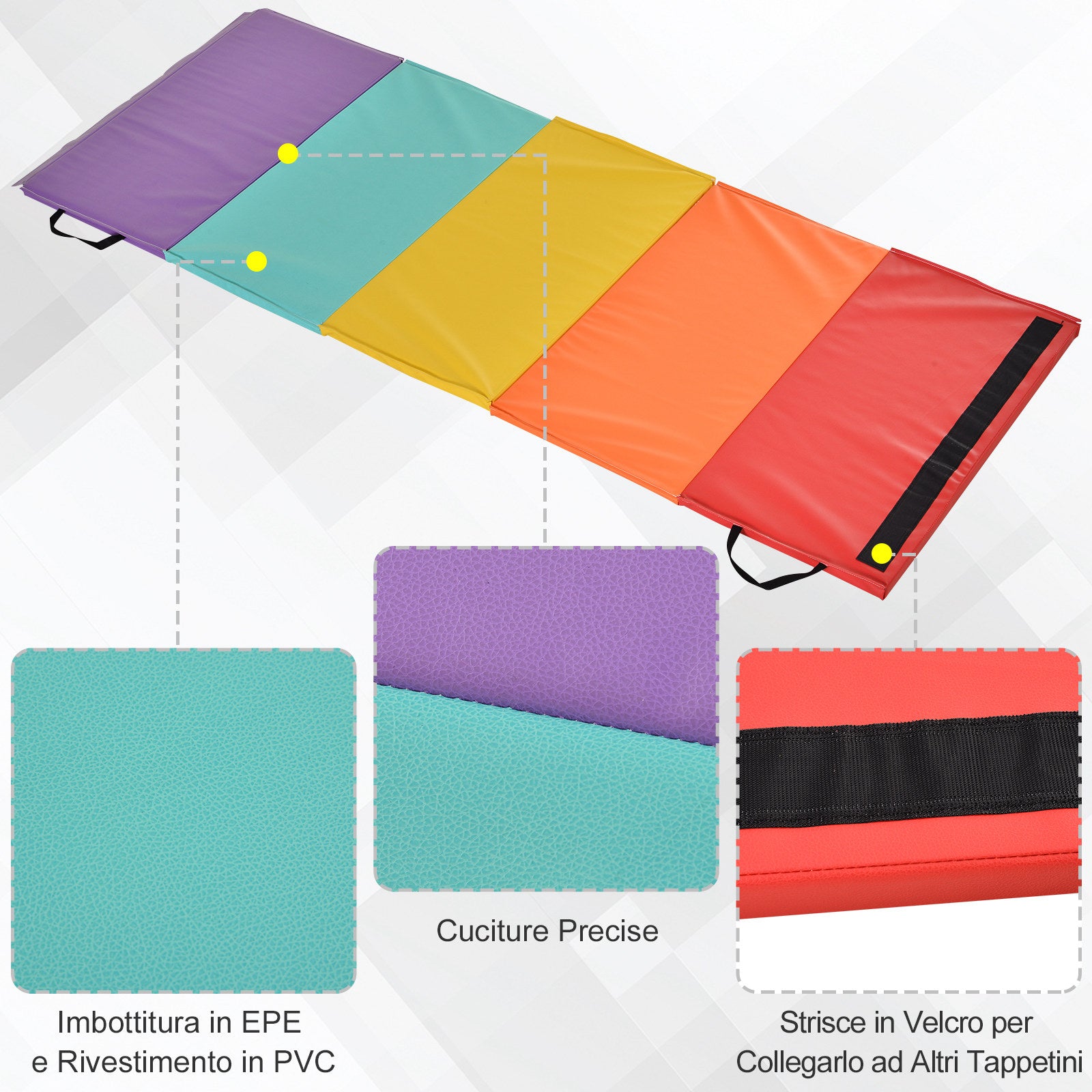 Fitness/Yoga Mat for Gym and Home, with 5 Colored Foldable Panels, EPE Padding, 195x76x3 cm