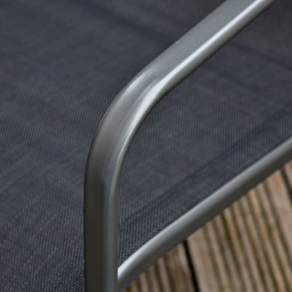 Table Set with Bench and 2 Garden Chairs, Outdoor Furniture in Metal and Texteline, Black