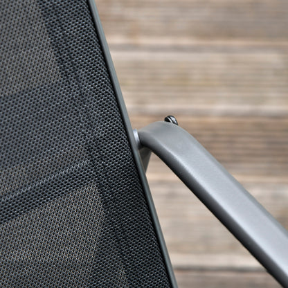 Table Set with Bench and 2 Garden Chairs, Outdoor Furniture in Metal and Texteline, Black