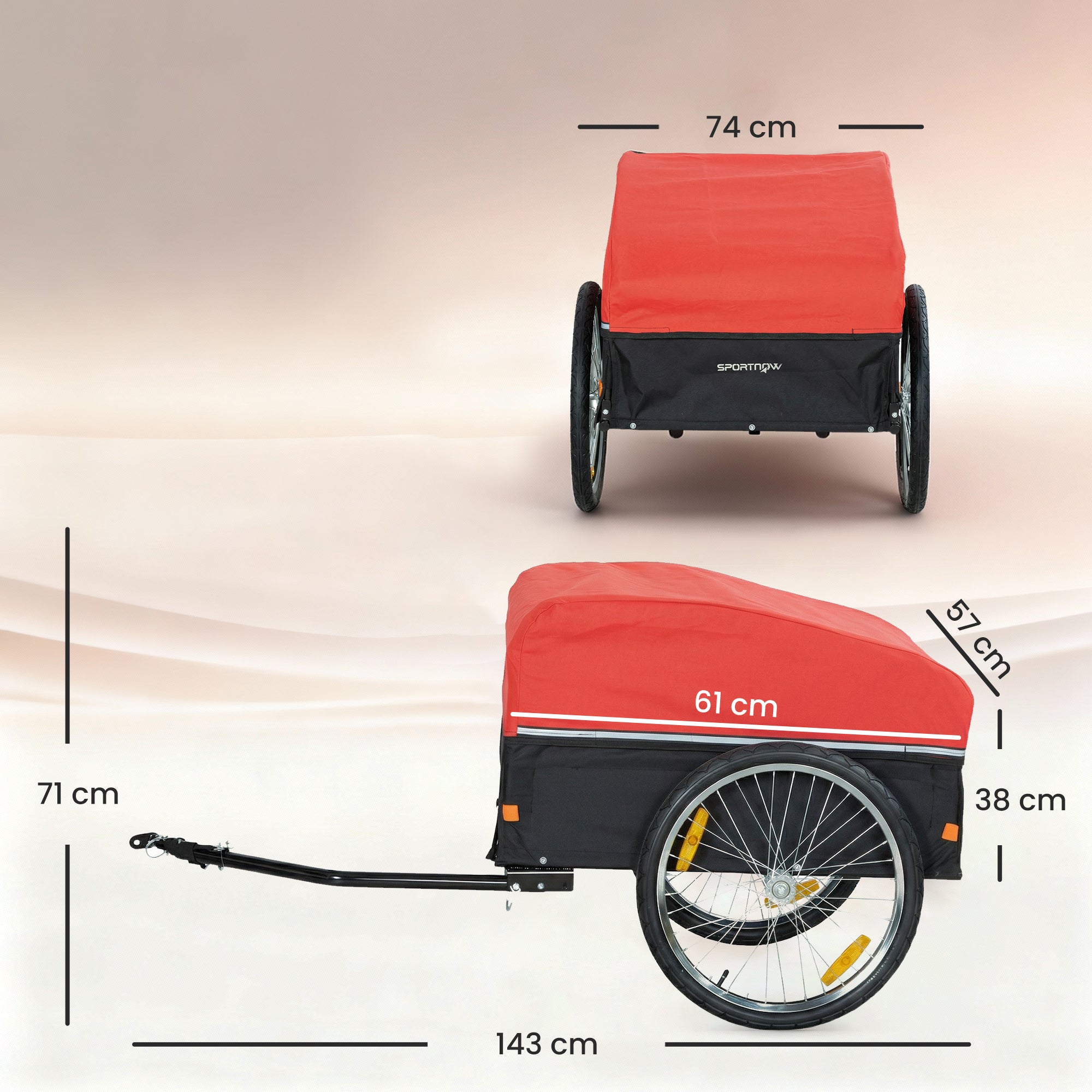SPORTNOW Bike Trailer 170 L Cargo Trailer with Hitch, Rain Cover, 20" Quick-Release Air Wheels, Up to 40 kg