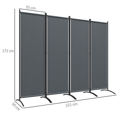 Room Divider 221 x 172 cm, 4-Panel Garden Room Divider with Wide Feet, for Patio, Pool, made of 180 g/m² Polyester Fabric, Dark Gray