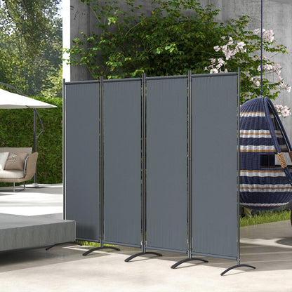 Room Divider 221 x 172 cm, 4-Panel Garden Room Divider with Wide Feet, for Patio, Pool, made of 180 g/m² Polyester Fabric, Dark Gray