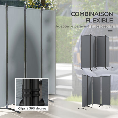 Room Divider 221 x 172 cm, 4-Panel Garden Room Divider with Wide Feet, for Patio, Pool, made of 180 g/m² Polyester Fabric, Dark Gray
