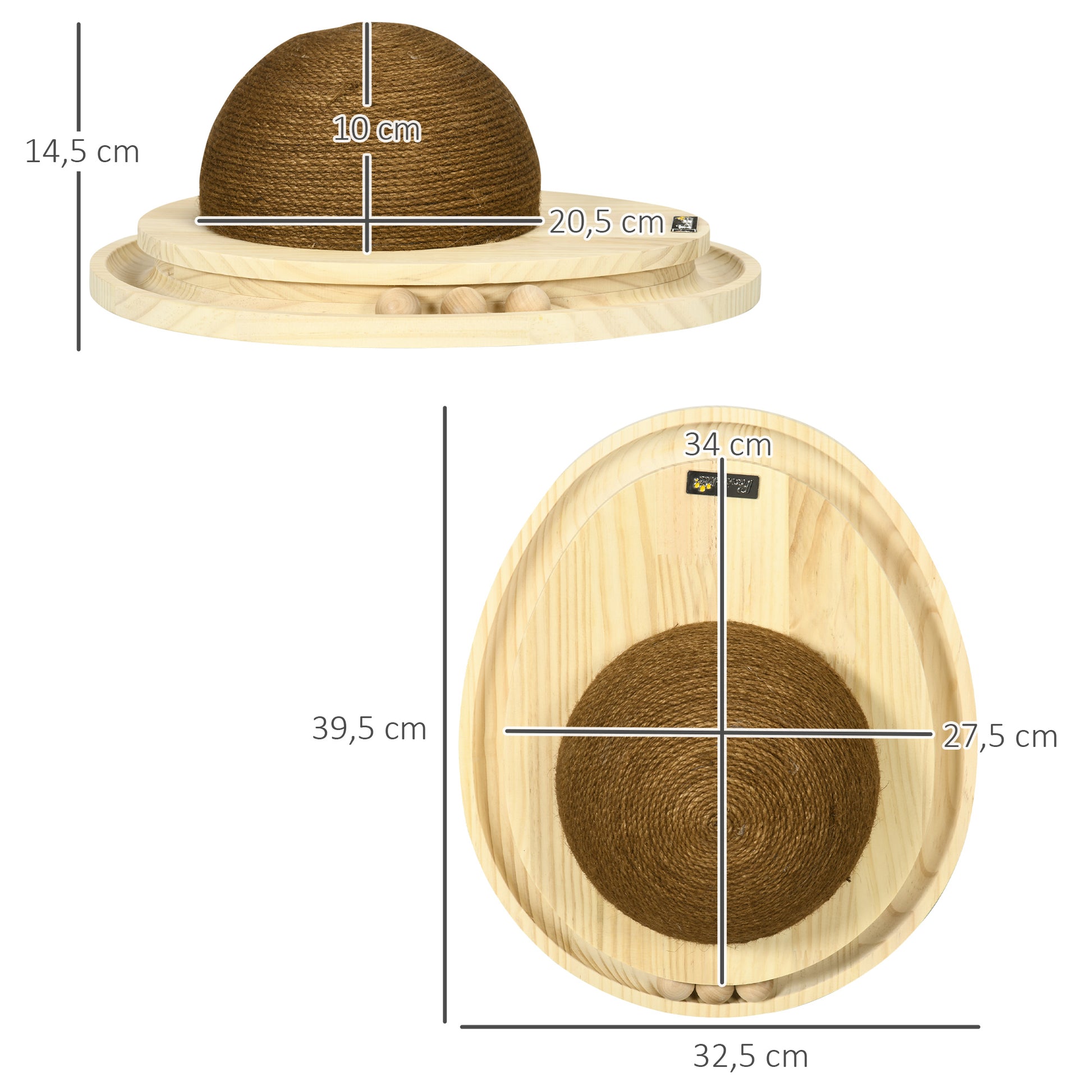Interactive Cat Toy, 2-in-1 Design Scratching Toy with Scratching Board and Ball Track, Cat Scratching Furniture, Jute, Pine Wood, Natural+Coffee, 39.5 x 32.5 x 14.5 cm