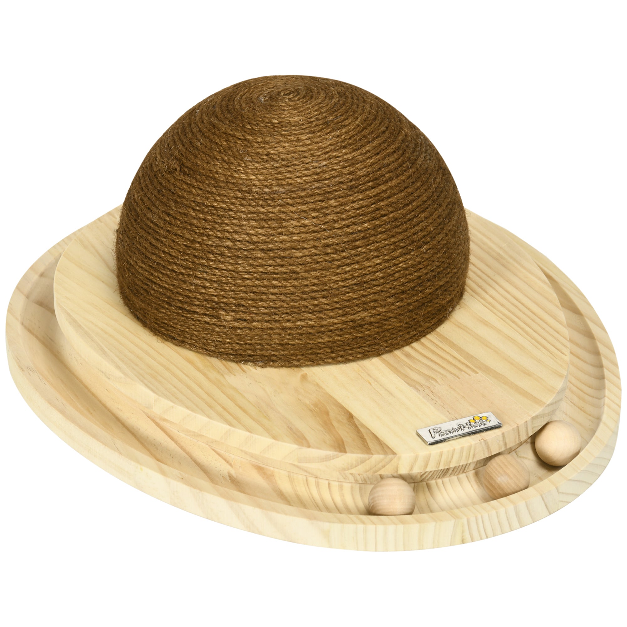 Interactive Cat Toy, 2-in-1 Design Scratching Toy with Scratching Board and Ball Track, Cat Scratching Furniture, Jute, Pine Wood, Natural+Coffee, 39.5 x 32.5 x 14.5 cm
