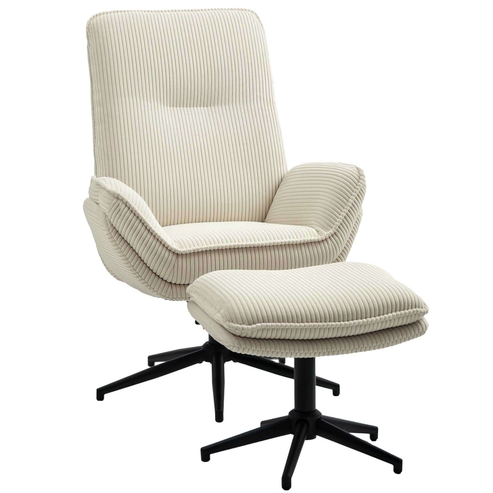 Reclining Armchair with Footstool 360° Swivel TV Armchair with Reclining Function, Corduroy Look, Relaxation Armchair for Living Room, Bedroom, Beige