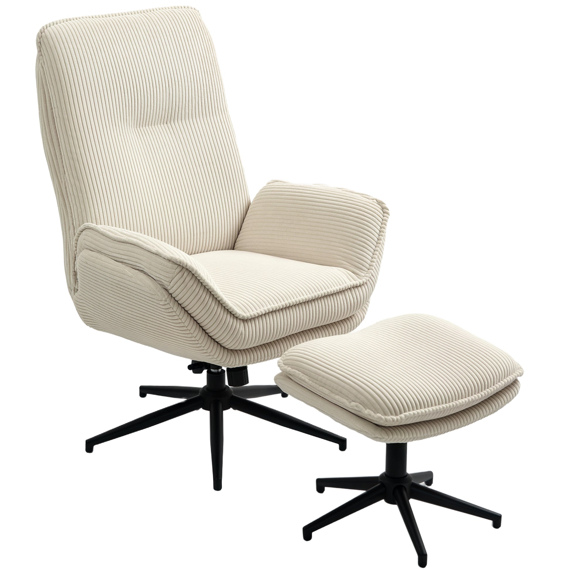 Reclining Armchair with Footstool 360° Swivel TV Armchair with Reclining Function, Corduroy Look, Relaxation Armchair for Living Room, Bedroom, Beige