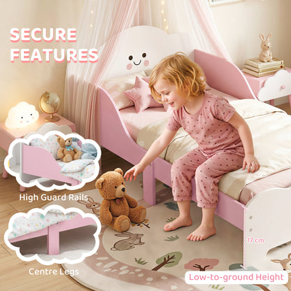 Toddler Bed 55 x 27.6 in (140×70 cm) with Guardrails & Slatted Base, Pink – Mattress Not Included