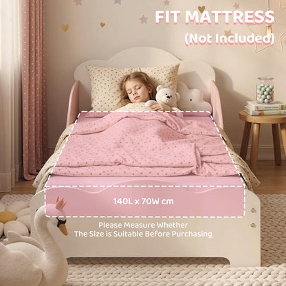 Toddler Bed 55 x 27.6 in (140×70 cm) with Guardrails & Slatted Base, Pink – Mattress Not Included
