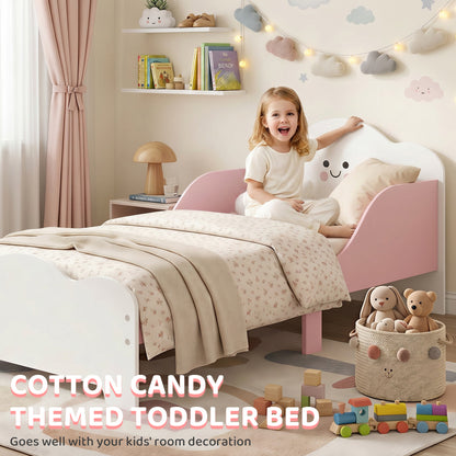 Toddler Bed 55 x 27.6 in (140×70 cm) with Guardrails & Slatted Base, Pink – Mattress Not Included