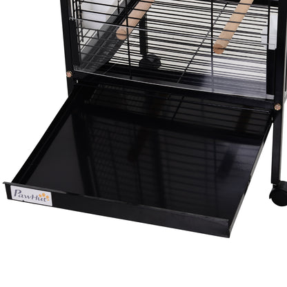Metal Bird Cage with 3 Removable Wooden Perches Spacious for Parrots Canaries Parakeets with 4 Wheels 54x54x151 cm Black