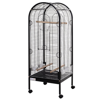 Metal Bird Cage with 3 Removable Wooden Perches Spacious for Parrots Canaries Parakeets with 4 Wheels 54x54x151 cm Black