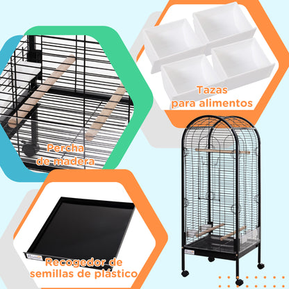 Metal Bird Cage with 3 Removable Wooden Perches Spacious for Parrots Canaries Parakeets with 4 Wheels 54x54x151 cm Black