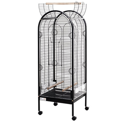 Metal Bird Cage with 3 Removable Wooden Perches Spacious for Parrots Canaries Parakeets with 4 Wheels 54x54x151 cm Black