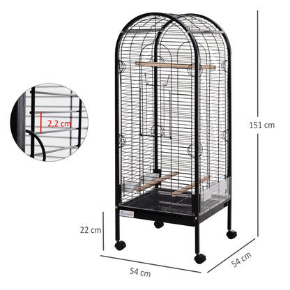 Metal Bird Cage with 3 Removable Wooden Perches Spacious for Parrots Canaries Parakeets with 4 Wheels 54x54x151 cm Black