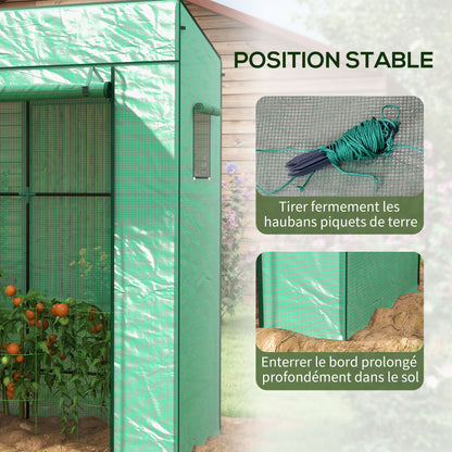 Garden Greenhouse PE, Balcony Greenhouse, Reinforced 140 g/m² Tarpaulin, Steel Frame, Roll-Up Zipper Door, 2 Windows, for Vegetables Plants Flowers, Indoor and Outdoor, 196x77x197cm, Green