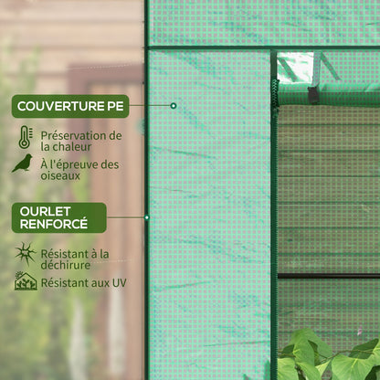 Garden Greenhouse PE, Balcony Greenhouse, Reinforced 140 g/m² Tarpaulin, Steel Frame, Roll-Up Zipper Door, 2 Windows, for Vegetables Plants Flowers, Indoor and Outdoor, 196x77x197cm, Green