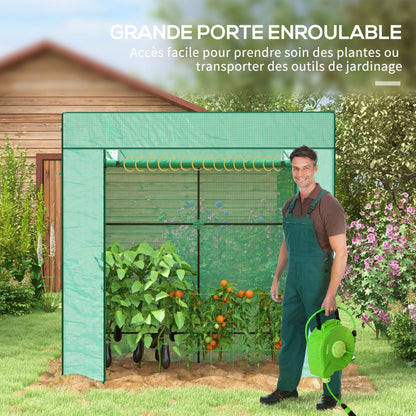 Garden Greenhouse PE, Balcony Greenhouse, Reinforced 140 g/m² Tarpaulin, Steel Frame, Roll-Up Zipper Door, 2 Windows, for Vegetables Plants Flowers, Indoor and Outdoor, 196x77x197cm, Green