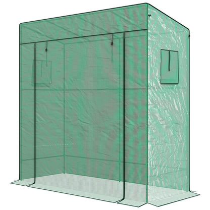 Garden Greenhouse PE, Balcony Greenhouse, Reinforced 140 g/m² Tarpaulin, Steel Frame, Roll-Up Zipper Door, 2 Windows, for Vegetables Plants Flowers, Indoor and Outdoor, 196x77x197cm, Green