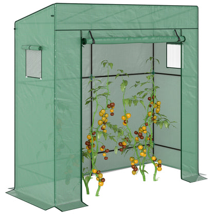 Garden Greenhouse PE, Balcony Greenhouse, Reinforced 140 g/m² Tarpaulin, Steel Frame, Roll-Up Zipper Door, 2 Windows, for Vegetables Plants Flowers, Indoor and Outdoor, 196x77x197cm, Green