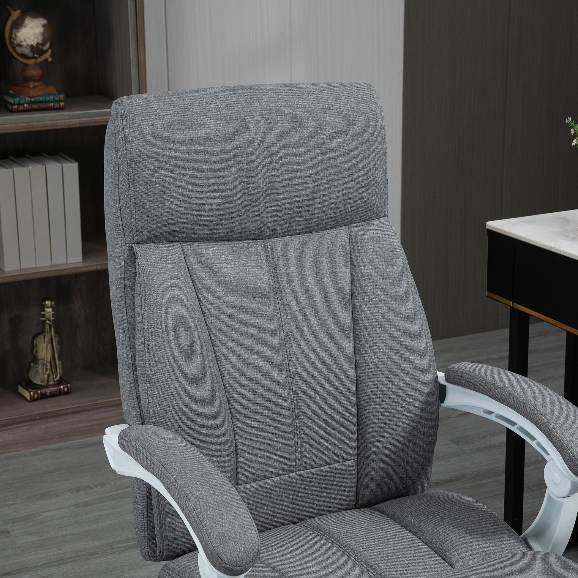 Office Chair, Ergonomic Desk Chair with Reclining Function, Footrest, Height Adjustable Computer Chair with Armrest, Swivel Chair with Linen Look, for Home Office, Gray