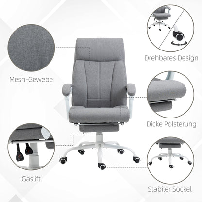 Office Chair, Ergonomic Desk Chair with Reclining Function, Footrest, Height Adjustable Computer Chair with Armrest, Swivel Chair with Linen Look, for Home Office, Gray