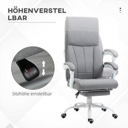 Office Chair, Ergonomic Desk Chair with Reclining Function, Footrest, Height Adjustable Computer Chair with Armrest, Swivel Chair with Linen Look, for Home Office, Gray