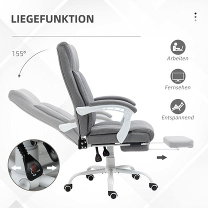 Office Chair, Ergonomic Desk Chair with Reclining Function, Footrest, Height Adjustable Computer Chair with Armrest, Swivel Chair with Linen Look, for Home Office, Gray
