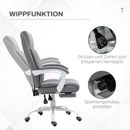 Office Chair, Ergonomic Desk Chair with Reclining Function, Footrest, Height Adjustable Computer Chair with Armrest, Swivel Chair with Linen Look, for Home Office, Gray