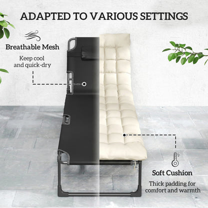 Folding Sun Lounger – Wide 5-Position Adjustable Garden Recliner with Padded Mattress, Headrest & Side Pocket, Breathable Mesh Relax Chair for Garden, Patio, Pool (Cream White)
