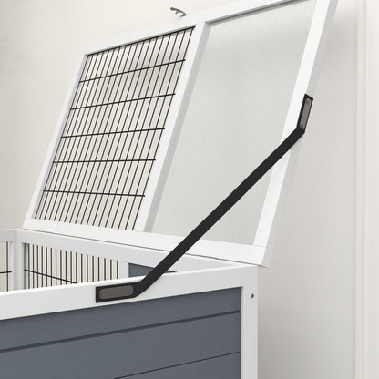 Indoor Wooden Rabbit Hutch with 2 Levels, Cage for Rabbits and Guinea Pigs with Wheels, Removable Trays and Ramps, Gray