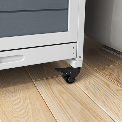 Indoor Wooden Rabbit Hutch with 2 Levels, Cage for Rabbits and Guinea Pigs with Wheels, Removable Trays and Ramps, Gray