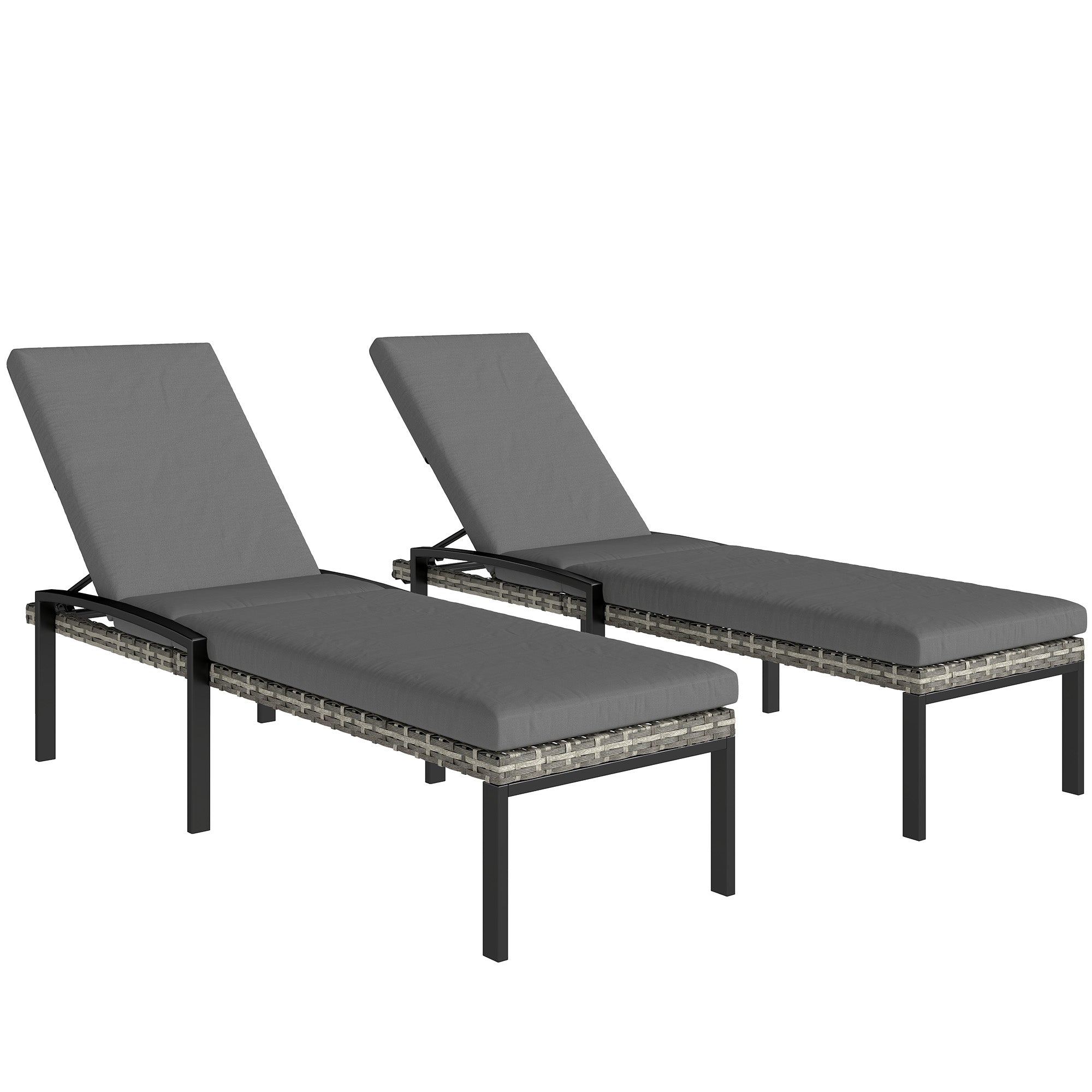 2-Pack Polyrattan Sun Lounger with 5-Position Adjustable Backrest, Removable Cushion, Weatherproof Outdoor Recliner — Up to 265 lb, Garden/Pool/Beach, Light Gray