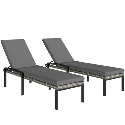 2-Pack Polyrattan Sun Lounger with 5-Position Adjustable Backrest, Removable Cushion, Weatherproof Outdoor Recliner — Up to 265 lb, Garden/Pool/Beach, Light Gray