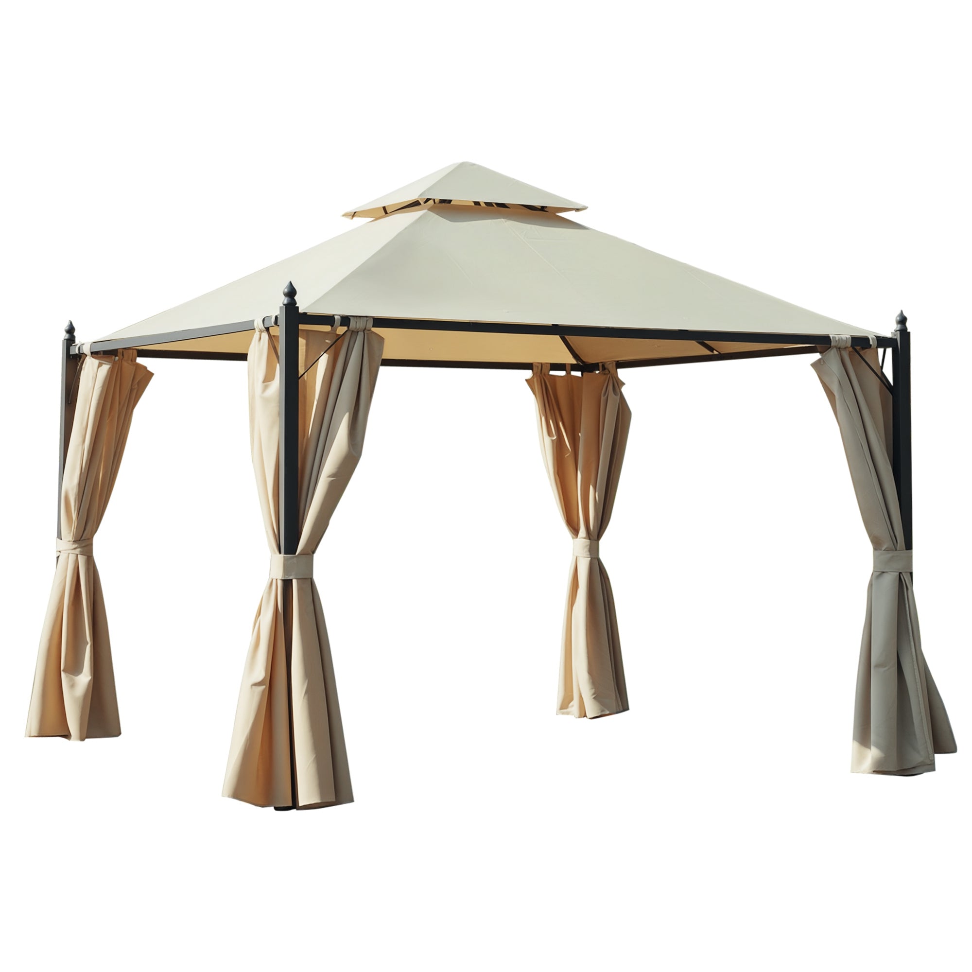 Garden Gazebo 3x3m with Double Roof 4 Side Curtains Better Ventilation Spacious Outdoor Event Barbecue Beige