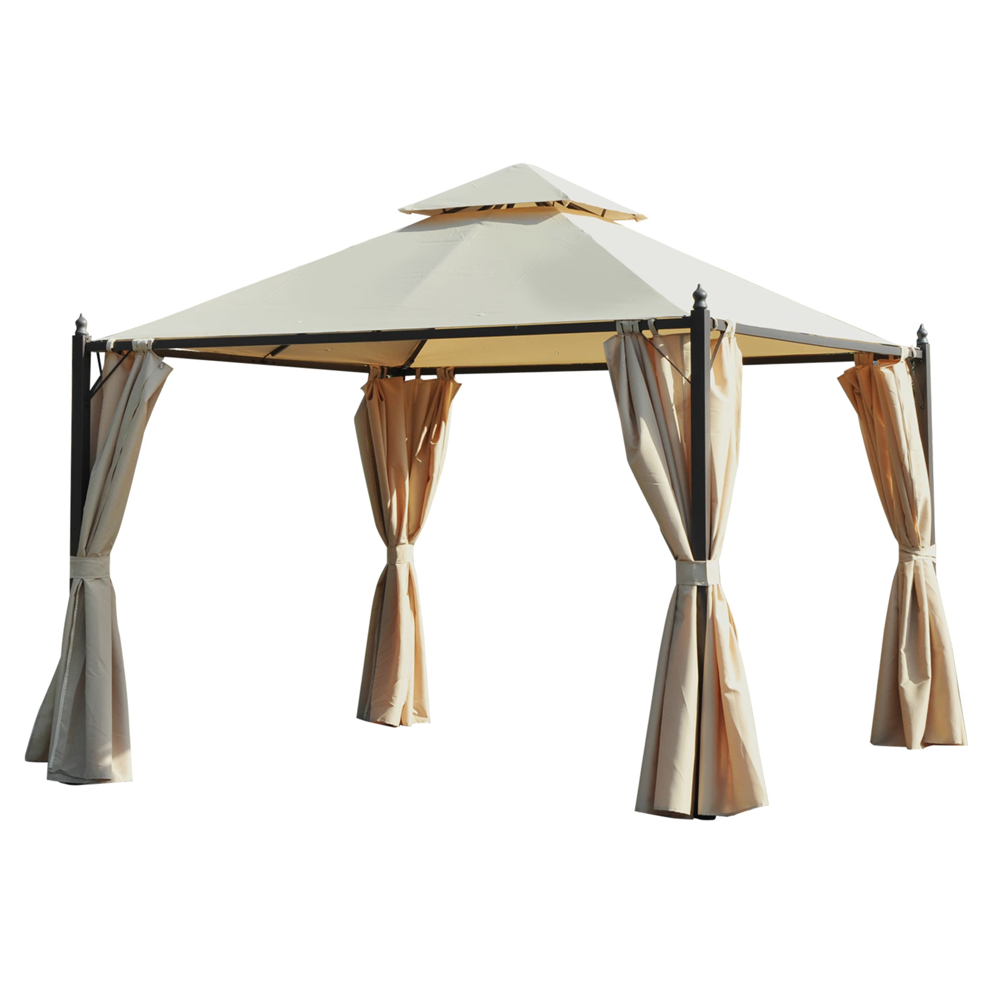 Garden Gazebo 3x3m with Double Roof 4 Side Curtains Better Ventilation Spacious Outdoor Event Barbecue Beige